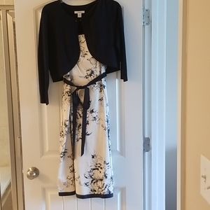 Navy and Cream Dress with matching Cardigan